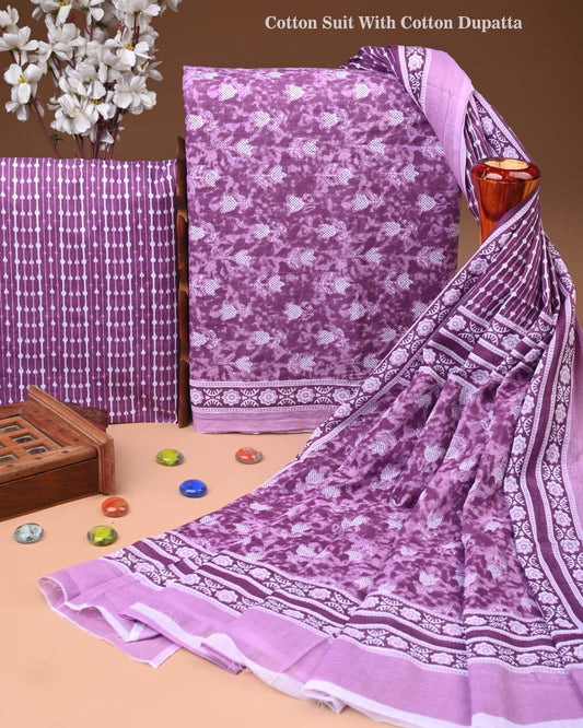 Exclusive Hand Block Cotton Suit With Cotton Dupatta