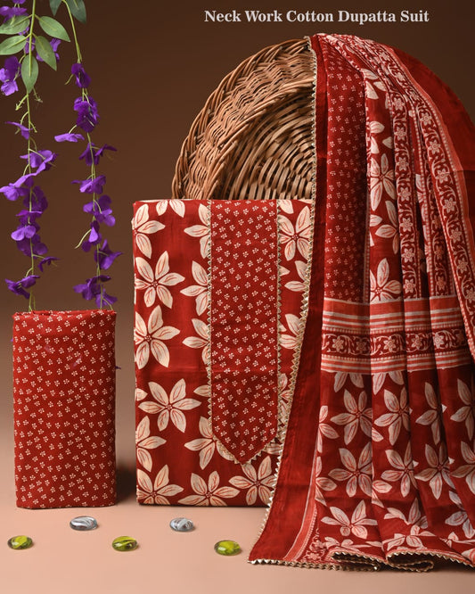 PREMIUM GOTA PATTI COTTON SUIT SET WITH COTTON DUPATTA