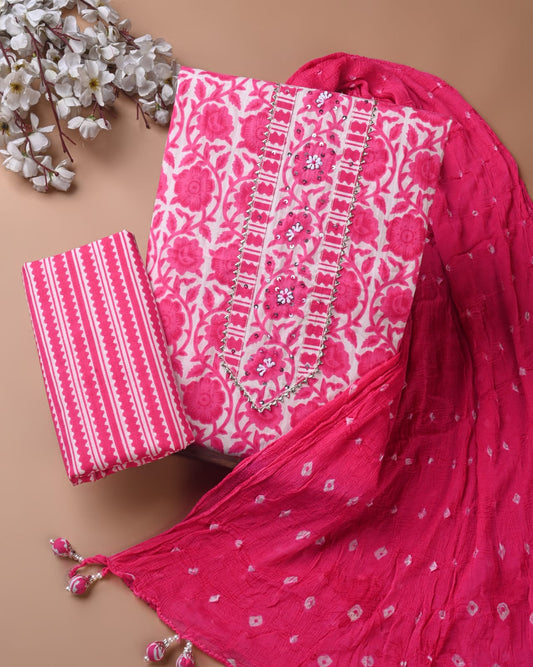 PREMIUM GOTA PATTI COTTON SUIT SET WITH CHIFFON DUPATTA