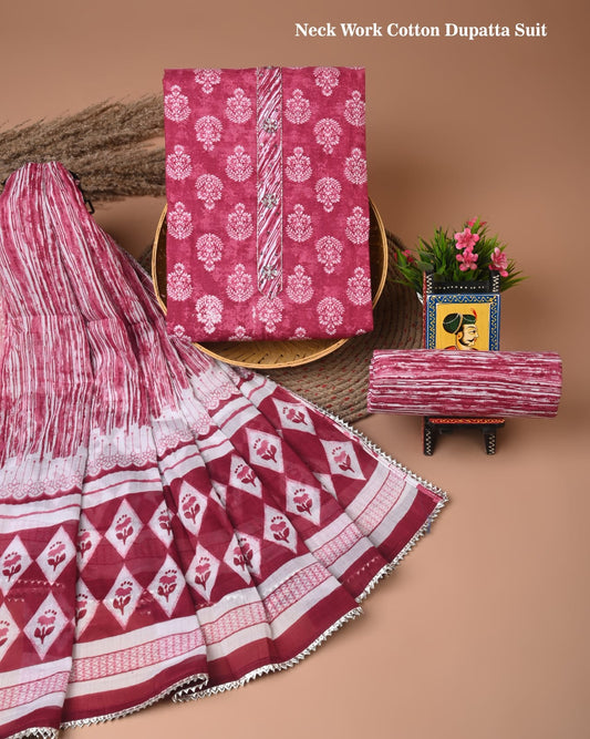 PREMIUM GOTA PATTI COTTON SUIT SET WITH COTTON DUPATTA