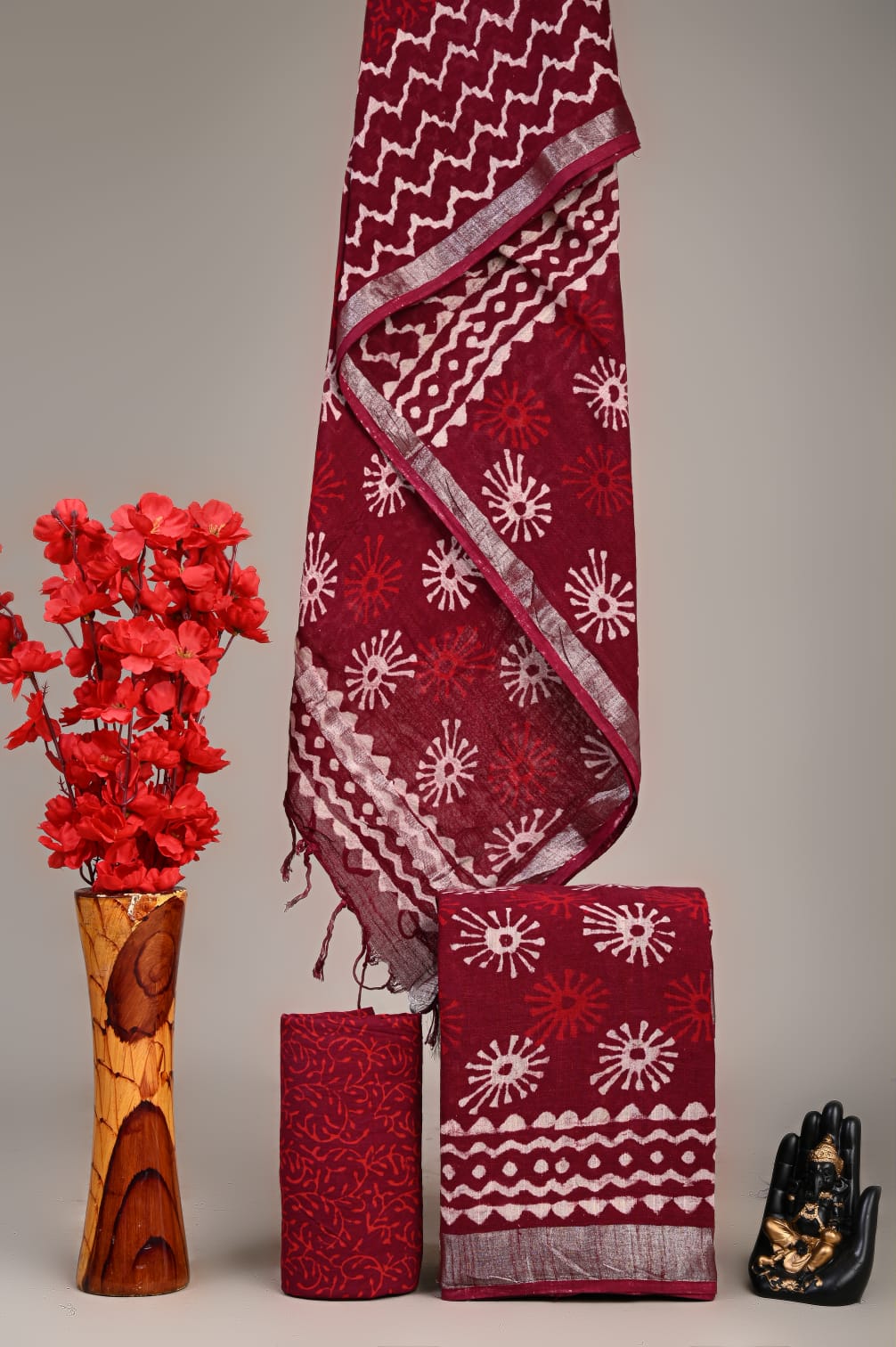 Exclusive Hand Block Linen Suit With Linen Dupatta(VkLS71)