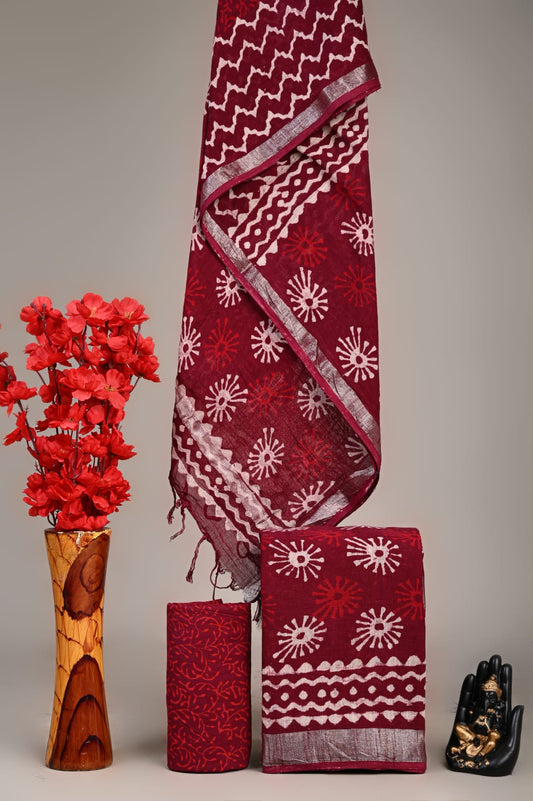 Exclusive Hand Block Linen Suit With Linen Dupatta(VkLS71)