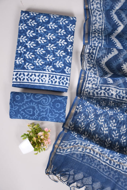 Exclusive Hand Block Cotton Suit With Kota Doriya Dupatta Suits(VKCOTKO16)