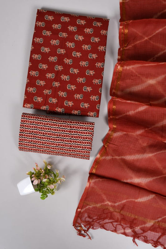 Exclusive Hand Block Cotton Suit With Kota Doriya Dupatta Suits(VKCOTKO30)