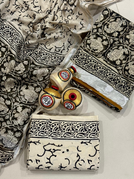 Exclusive Hand Block Linen Suit With Linen  Dupatta(VkLS06)