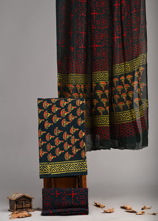 Exclusive Hand Block Cotton Suit With Cotton Dupatta(VKCOT35)