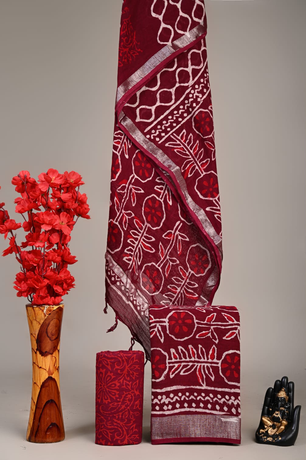 Exclusive Hand Block Linen Suit With Linen  Dupatta(VkLS10)