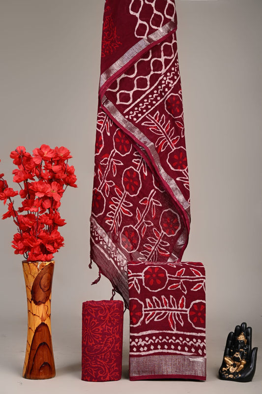 Exclusive Hand Block Linen Suit With Linen  Dupatta(VkLS10)