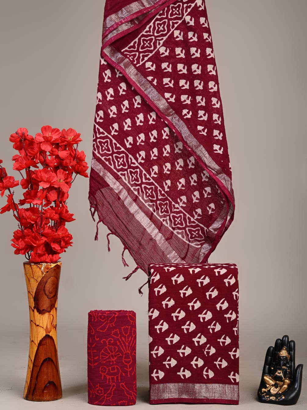 Exclusive Hand Block Linen Suit With Linen Dupatta(VkLS18)
