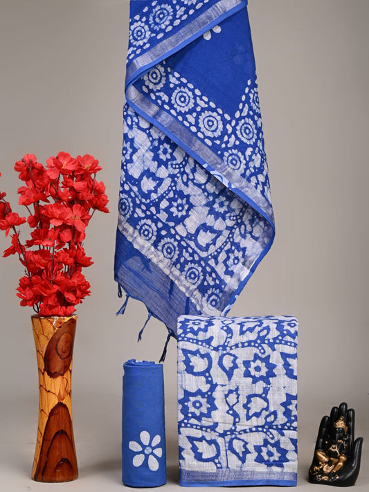 Exclusive Hand Block Linen Suit With Linen Dupatta(VkLS59)