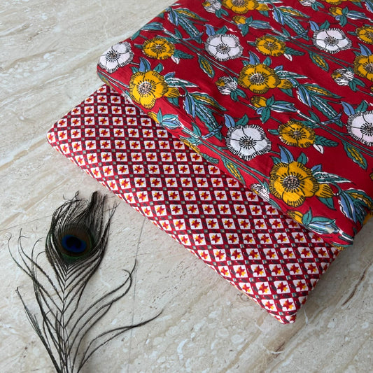 Elegant Hand Block Printed Cotton Top And Bottom Suit Sets(VKTB11)