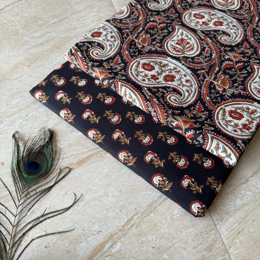 Elegant Hand Block Printed Cotton Top And Bottom Suit Sets(VKTB28)