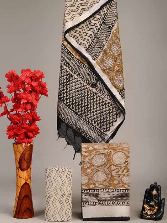 Exclusive Hand Block Linen Suit With Linen Dupatta(VkLS53)