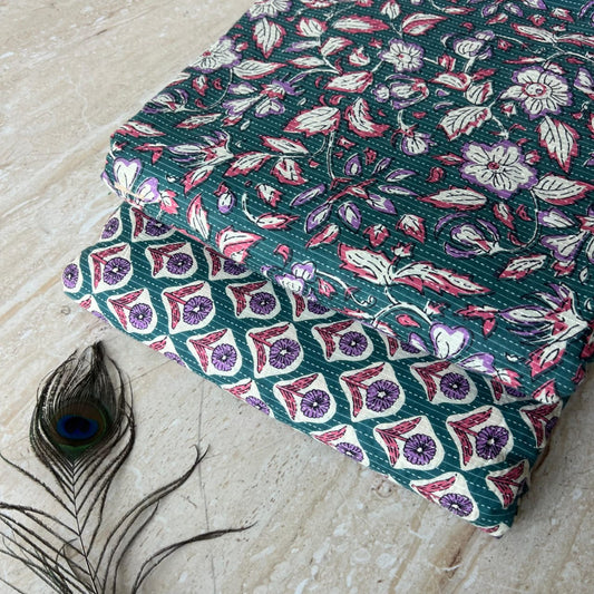 Elegant Hand Block Printed Cotton Top And Bottom Suit Sets(VKTB04)