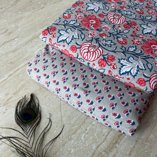 Elegant Hand Block Printed Cotton Top And Bottom Suit Sets(VKTB02)