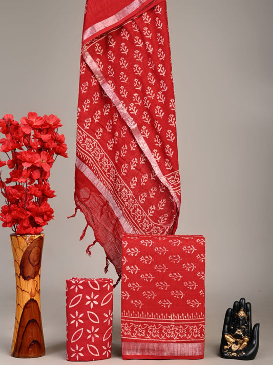 Exclusive Hand Block Linen Suit With Linen Dupatta(VkLS35)