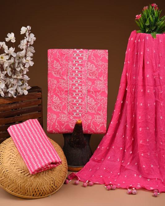 PREMIUM GOTA PATTI COTTON SUIT SET WITH CHIFFON DUPATTA