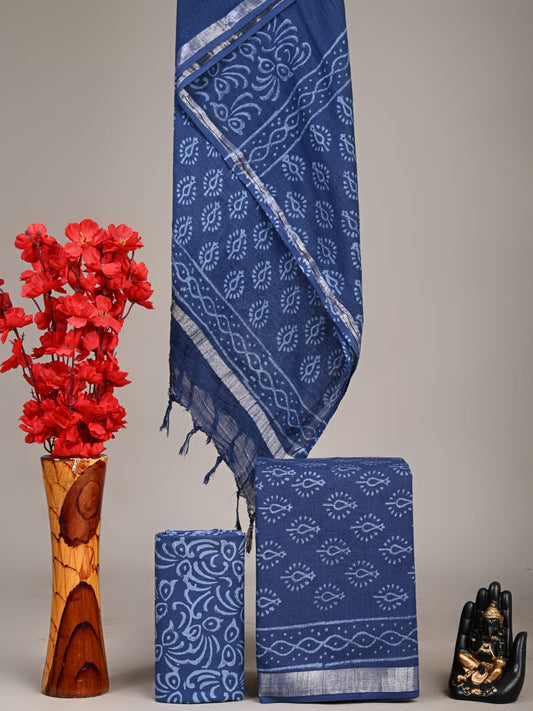 Exclusive Hand Block Linen Suit With Linen Dupatta(VkLS23)