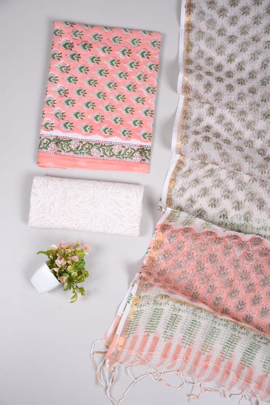 Exclusive Hand Block Cotton Suit With Kota Doriya Dupatta Suits(VKCOTKO44)