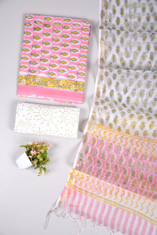 Exclusive Hand Block Cotton Suit With Kota Doriya Dupatta Suits(VKCOTKO02)
