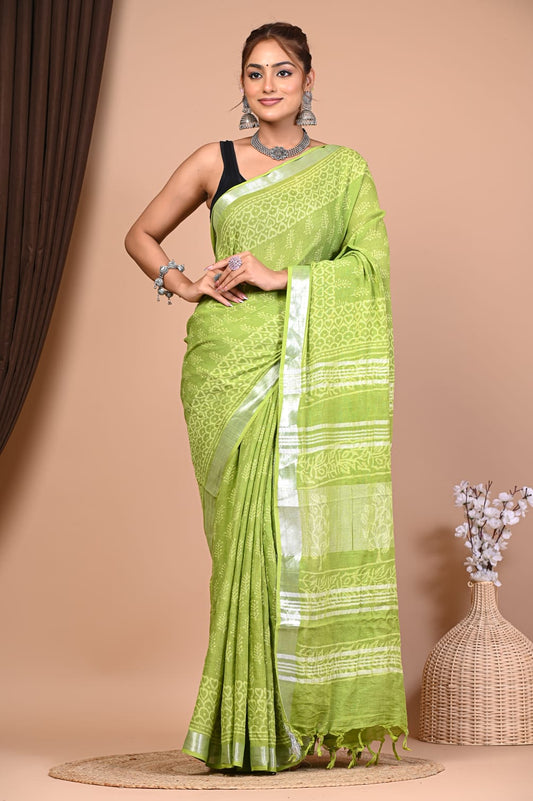 Exclusive Hand Block Linen Saree (VKLS13)