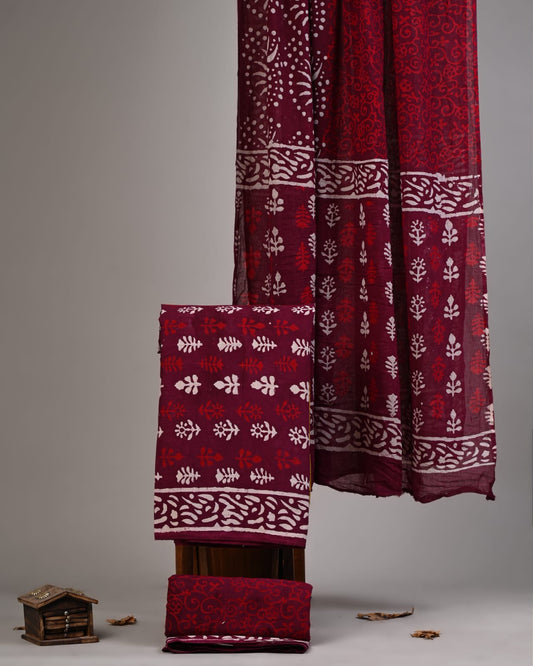 Exclusive Hand Block Cotton Suit With Cotton Dupatta(VKCOT23)
