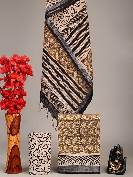 Exclusive Hand Block Linen Suit With Linen Dupatta(VkLS37)