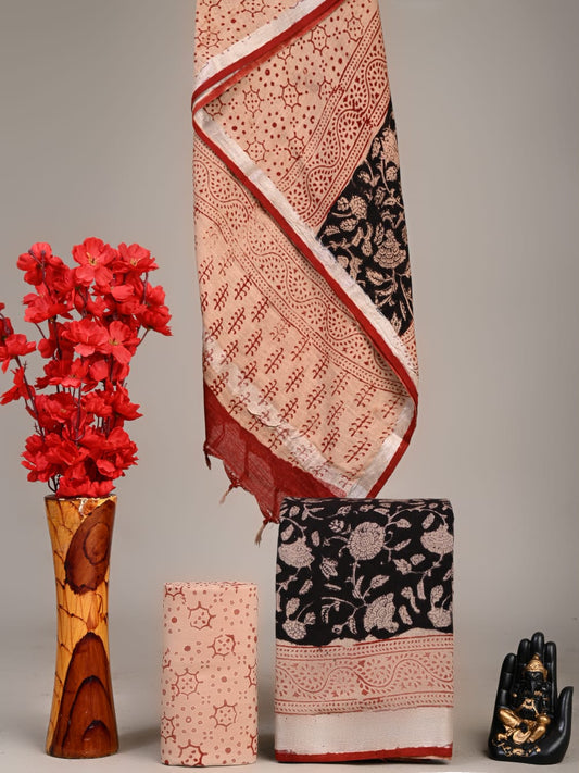 Exclusive Hand Block Linen Suit With Linen Dupatta(VkLS51)