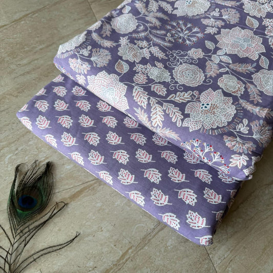 Elegant Hand Block Printed Cotton Top And Bottom Suit Sets(VKTB23)