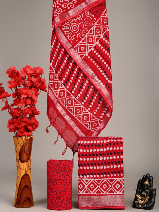 Exclusive Hand Block Linen Suit With Linen  Dupatta(VkLS06)