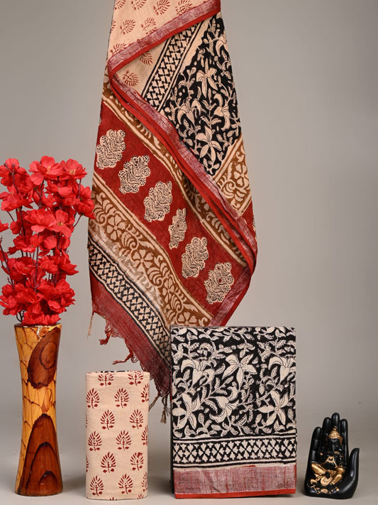 Exclusive Hand Block Linen Suit With Linen Dupatta(VkLS34)
