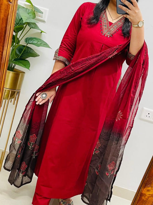 Beautiful pure cotton kurti pant dupatta set