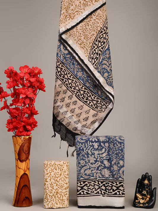 Exclusive Hand Block Linen Suit With Linen  Dupatta(VkLS08)