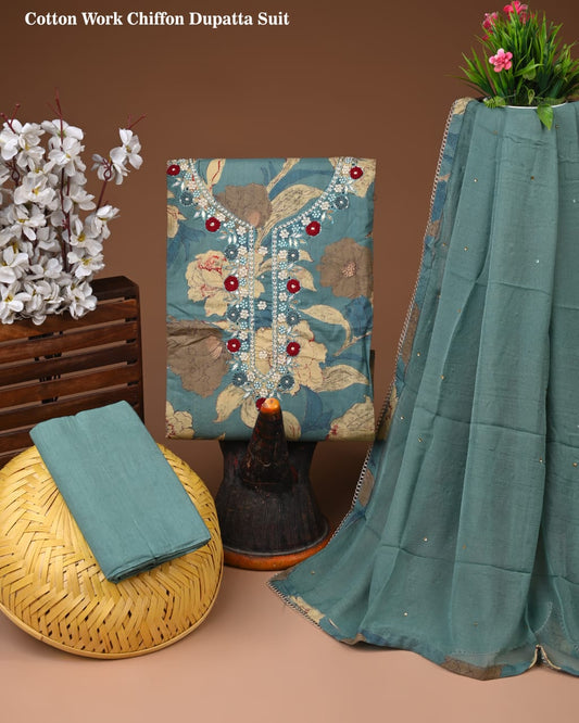 PREMIUM GOTA PATTI COTTON SUIT SET WITH CHIFFON DUPATTA