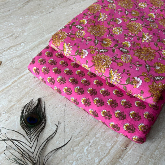 Elegant Hand Block Printed Cotton Top And Bottom Suit Sets(VKTB13)