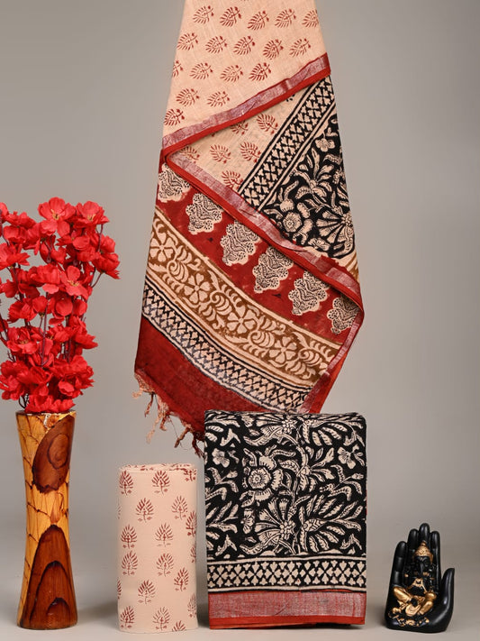 Exclusive Hand Block Linen Suit With Linen Dupatta(VkLS30)