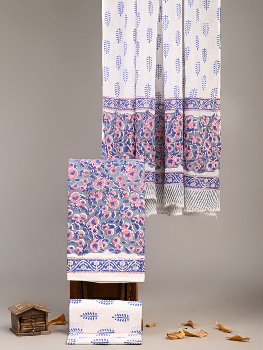 Exclusive Hand Block Cotton Suit With Cotton Dupatta(VKCOT11)