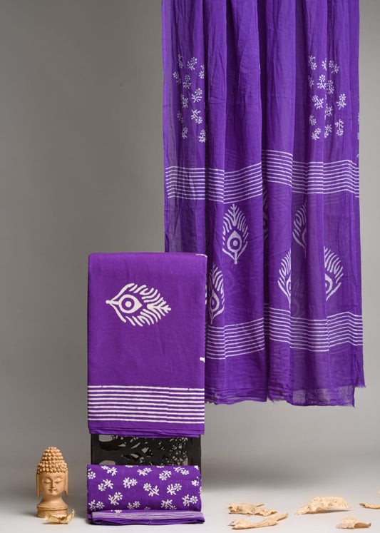 Exclusive Hand Block Cotton Suit With Cotton Dupatta(VKCOT64)