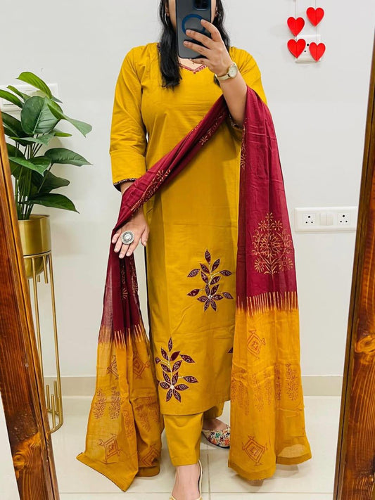 Beautiful pure cotton kurti pant dupatta set