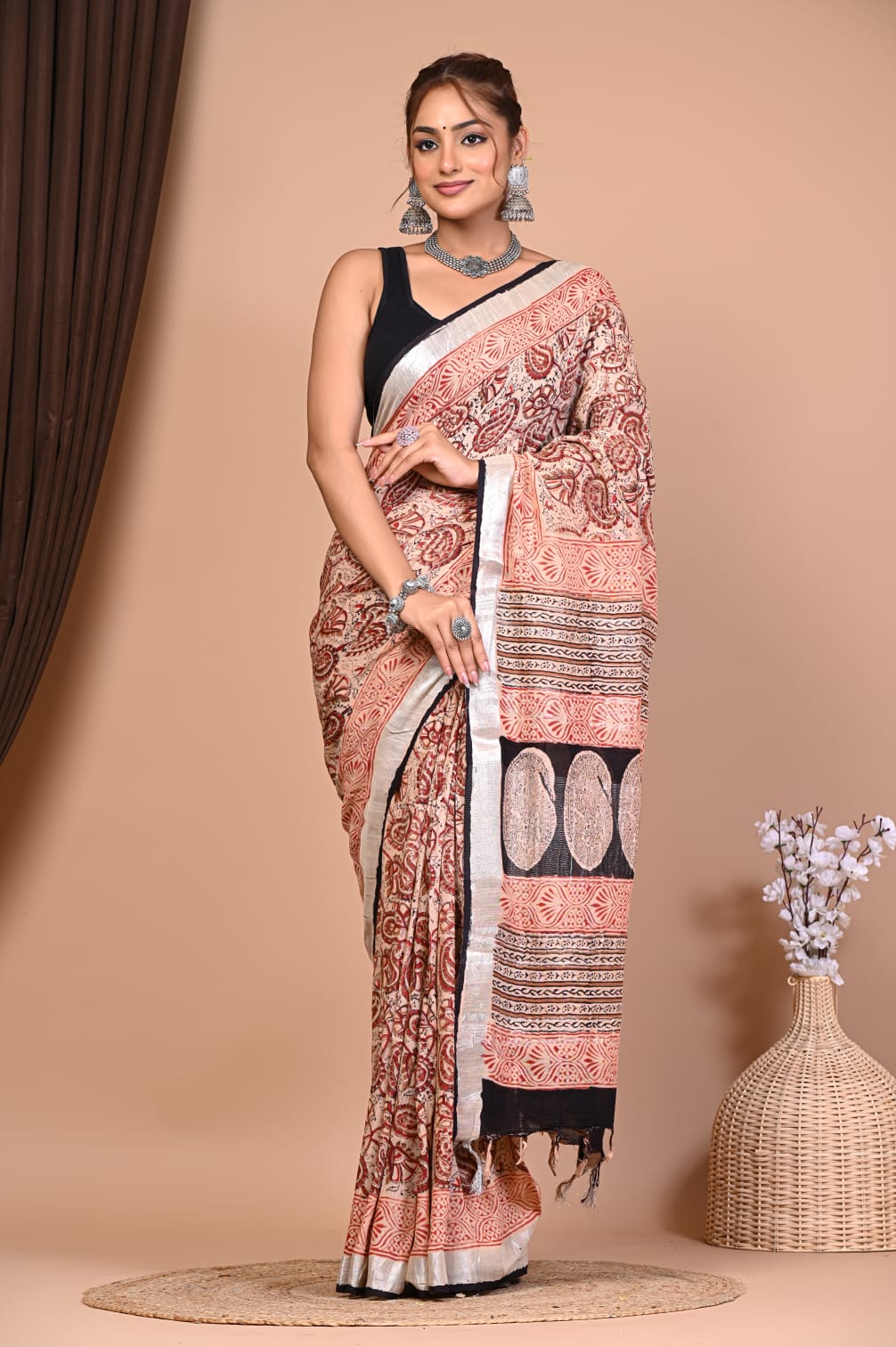 Exclusive Hand Block Linen Saree (VKLS12)