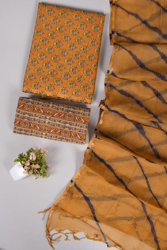 Exclusive Hand Block Cotton Suit With Kota Doriya Dupatta Suits(VKCOTKO47)