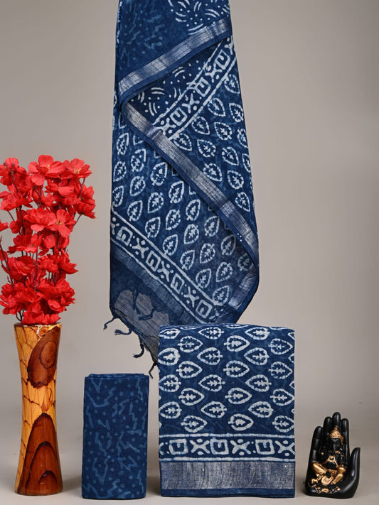 Exclusive Hand Block Linen Suit With Linen Dupatta(VkLS36)