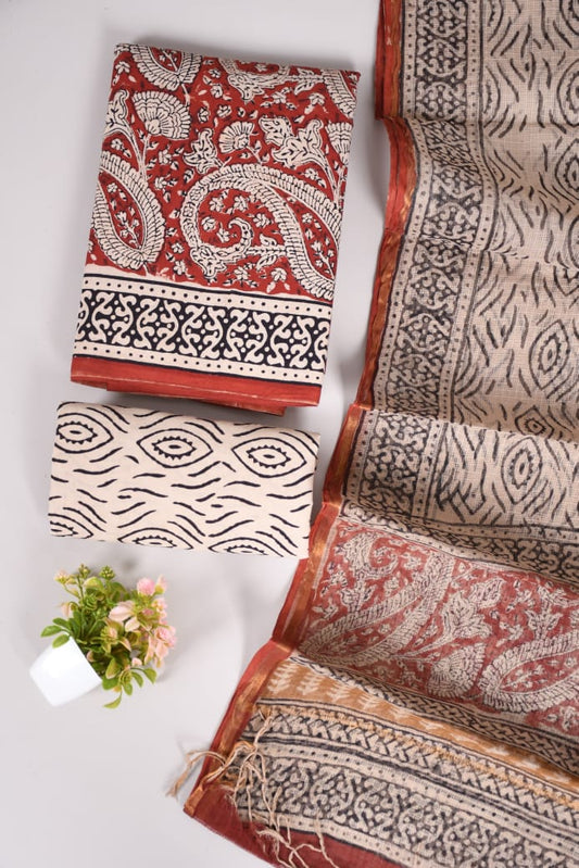 Exclusive Hand Block Cotton Suit With Kota Doriya Dupatta Suits(VKCOTKO06)