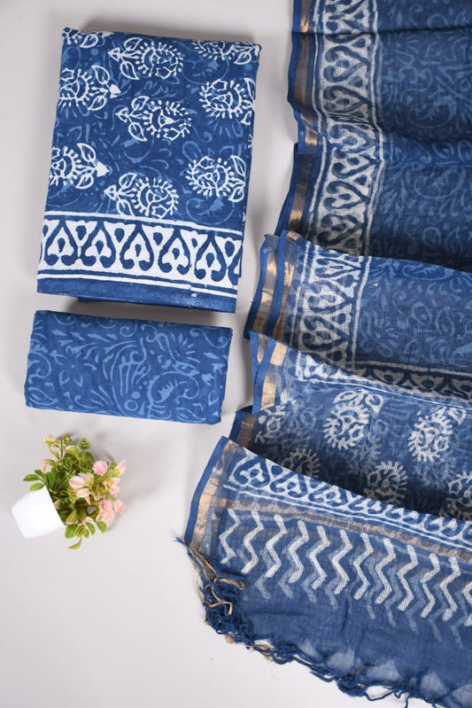 Exclusive Hand Block Cotton Suit With Kota Doriya Dupatta Suits(VKCOTKO49)
