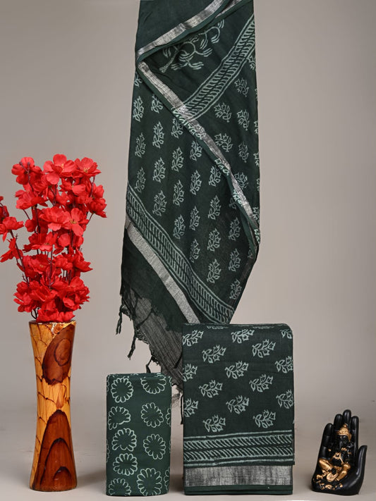 Exclusive Hand Block Linen Suit With Linen Dupatta(VkLS54)