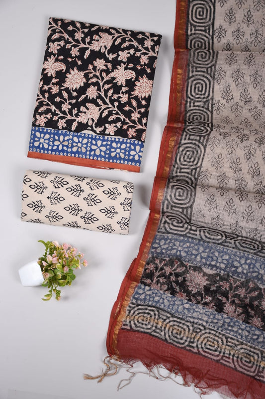 Exclusive Hand Block Cotton Suit With Kota Doriya Dupatta Suits(VKCOTKO10)