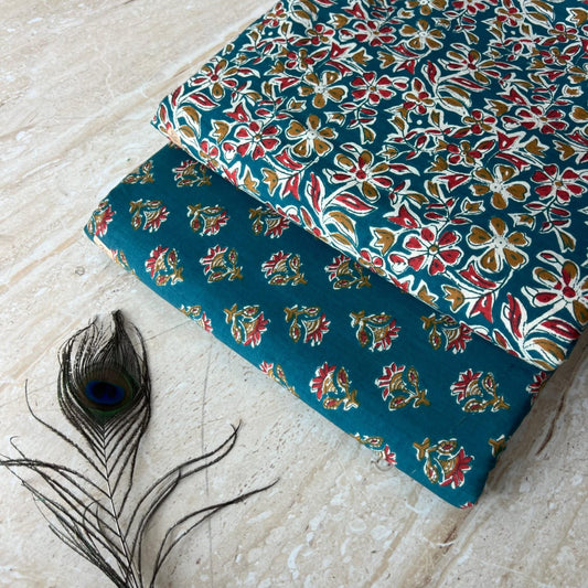 Elegant Hand Block Printed Cotton Top And Bottom Suit Sets(VKTB12)