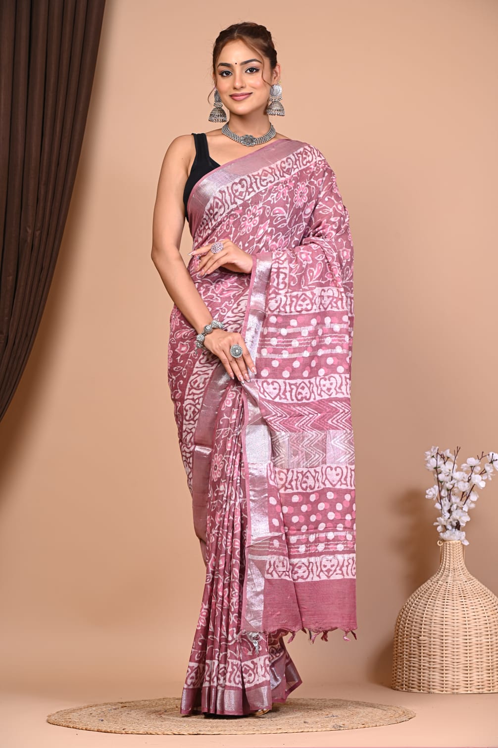 Exclusive Hand Block Linen Saree (VKLS05)