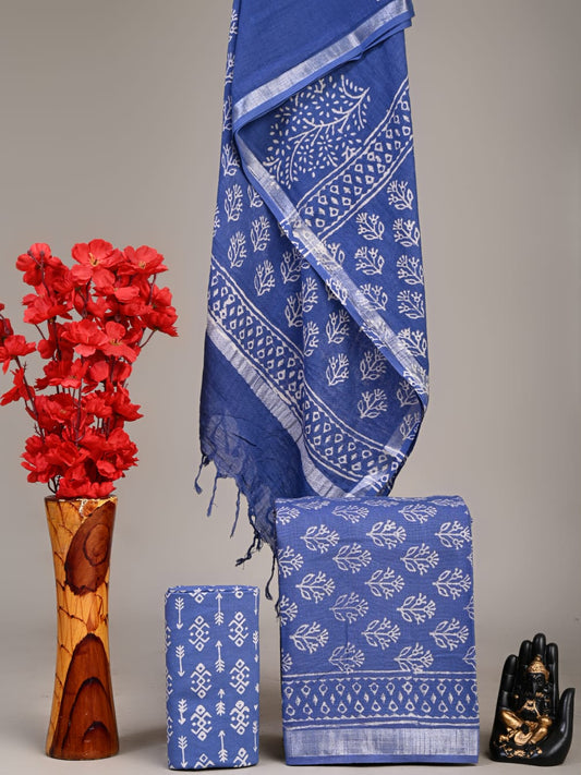 Exclusive Hand Block Linen Suit With Linen Dupatta(VkLS44)