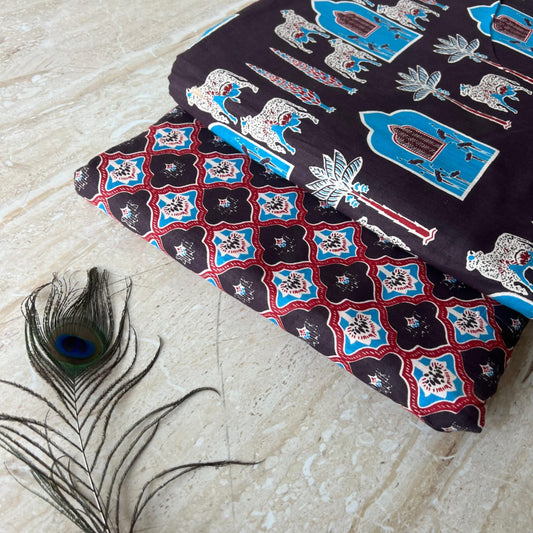 Elegant Hand Block Printed Cotton Top And Bottom Suit Sets(VKTB18)